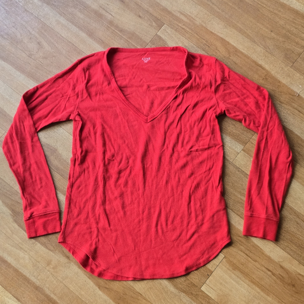 GAP Women's Vibrant Red Long Sleeve V-Neck Pajama Tee